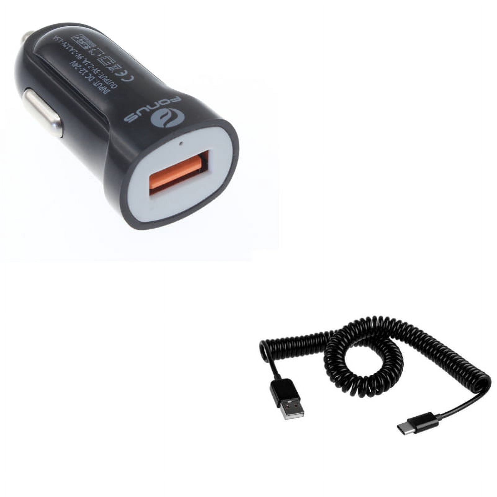 USB-C Cable w Car Charger for Samsung Galaxy A73 5G,A53 5G,A33 5G,A13 5G,A03s Phones - Coiled Type-C Charger Cord, 18W Fast USB Port Power Adapter