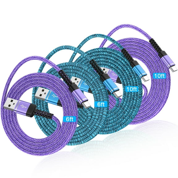 USB C Cables,ABCPOW 4PACK Type C Charging Cable 6ft10ft Type C Cables 6ft10ft USB A to USB C Charger Cable Type C Cable High Speed Android Phone Charger Cords Type C Charger Fast Charging Cables