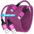 thumbnail image 1 of USB C Cables, Type C USB Cables 10FT Hootek 2 Pack Type C Charging Cable USB-C Cable Cord Type C to USB A Cable Android Type C Charging Cords Phone Cables for Samsung, Pink, 1 of 7