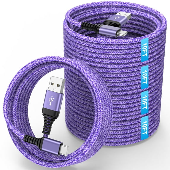 USB C Cables, Type C USB Cables 10FT Hootek 5 Pack Type C Charging Cable USB-C Cable Cord Type C to USB A Cable Android Type C Charging Cords Phone Cables for Samsung, Purple