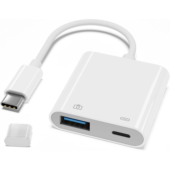 USB C to Camera Adapter with 30W PD Charging Port, OTG Cable Compatible for iPhone 17/16/15 iPad Android Phone Tablet, 3.0 Female Flash Drives, Keyboards, Mice, and More