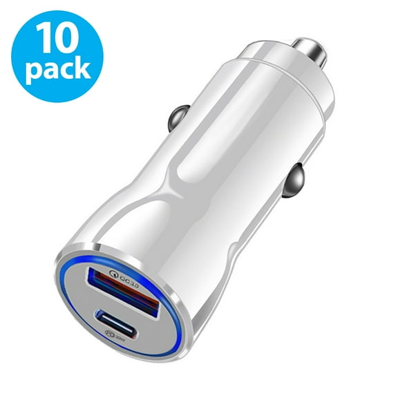 USB C Car Charger, (10-Pack) 30W Fast USB Car Charger PD&QC 3.0 Dual Port Car Adapter Compatible with iPhone 12/12 Pro/Max/12 Mini/iPhone 11/Pro/Max/XR/XS/Max/8, Galaxy S21/20/10/9, White