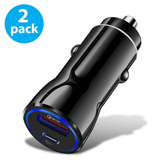 USB C Car Charger, (2-Pack) 30W Fast USB Car Charger PD&QC 3.0 Dual Port Car Adapter Compatible with iPhone 12/12 Pro/Max/12 Mini/iPhone 11/Pro/Max/XR/XS/Max/8, Galaxy S21/20/10/9