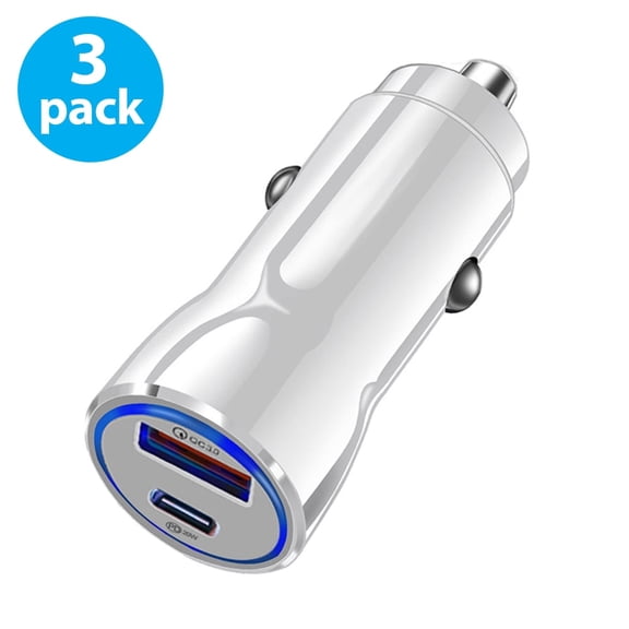 USB C Car Charger, (3-Pack) 30W Fast USB Car Charger PD&QC 3.0 Dual Port Car Adapter Compatible with iPhone 12/12 Pro/Max/12 Mini/iPhone 11/Pro/Max/XR/XS/Max/8, Galaxy S21/20/10/9