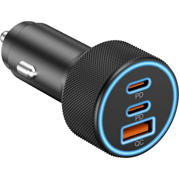 USB C Car Charger, 3-Port 67W Dual USB-C & USB-A Car Power Adapter PD/QC Fast Charging Cigarette Lighter for iPhone 16/15/14/13/12/11/Pro Max, iPad, Samsung Galaxy S24/S23/S22/S21, Pixel, Android