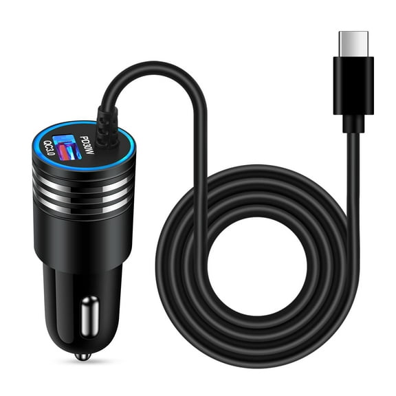 USB C Car Charger,ABCPOW Type C Car Charger 48W USB Car Charger Adapter with Android Type C Cable 3ft USB C Cable Car Phone Charger Car Cigarette Lighter Adapter Fast Charging Block for Car,Black