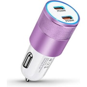 USB C Car Charger,AILKIN 60W PD3.0 Dual Port iPhone Fast Charging Type C Power Delivery Car Charger Adaptor for iPhone Charging Cigarette Lighter Socket Adapter,Purple