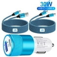 thumbnail image 1 of USB C Car Charger Adapter,1Pack FiveBox 30W PD Dual Port USB A & USB C Fast Charging Block Plug Cigarette Lighter Adapter with 2pcs 6ft USB Type C Cable for Samsung(Blue), 1 of 9