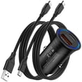 thumbnail image 1 of USB C Car Charger Adapter with 2 Pack 6FT USB Cables Cigarette Lighter USB Charger Fast Charging Cord Type C Cable Cord PD20W+QC18W USB C Car Phone Charger for iPhone 15 Pro SamSung Galaxy, Black, 1 of 7