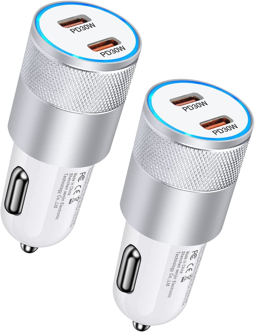 cigarette lighter usb c charger USB C Car Charger Adapter,AILKIN 2PACK 60W PD3.0 USB Type C Car Charger for  iPhone Fast USB Dual Port Car Cigarette Lighter Socket,Silver