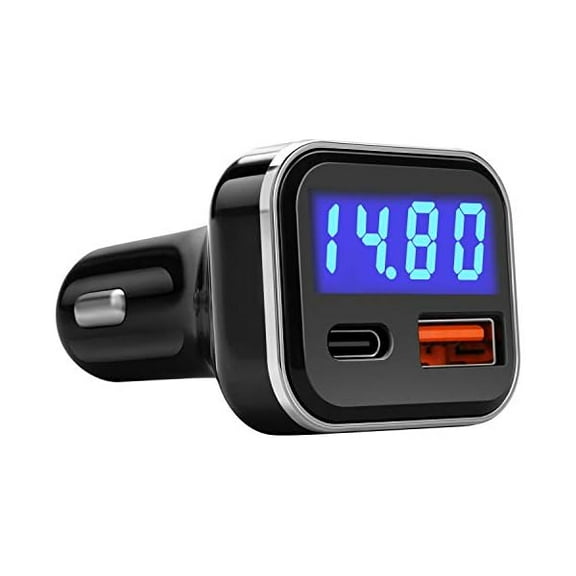 USB C Car Charger Adapter with Voltage Display, 30W Cigarette Lighter Type C Fast Charge Power Delivery & Quick Charge 3.0 (PD & QC), Volt Meter Battery Monitor, Compatible with iPhone Galaxy