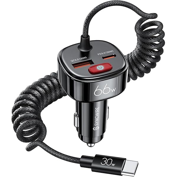 USB C Car Charger with [Battery Leakage Prevention] 66W Super Fast Car Adapter with PD & QC 3.0 Built in 6FT Type C Coiled Cable for iPhone 16/15 Series, Samsung Galaxy/Google Pixel/iPad Pro