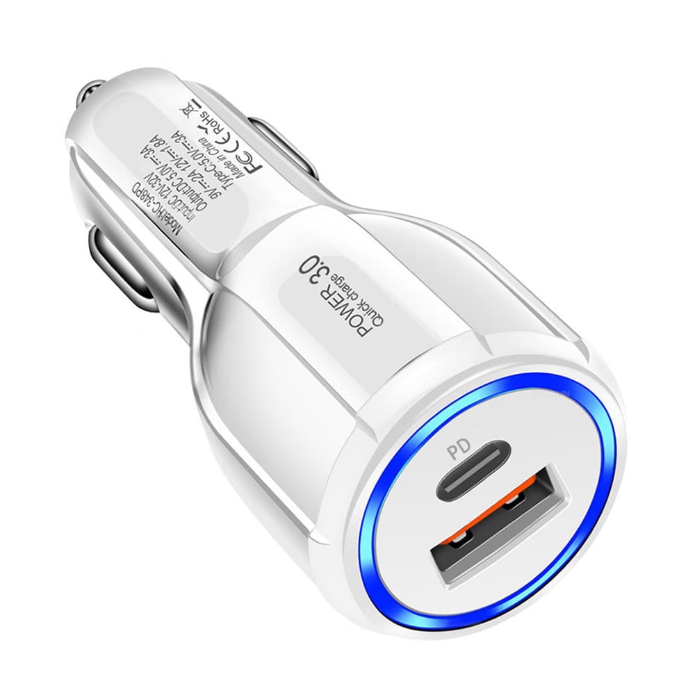 USB C Car Charger, USB C Cigarette Lighter Adapter Fast Charging Dual Port PD3.0 Type C Car