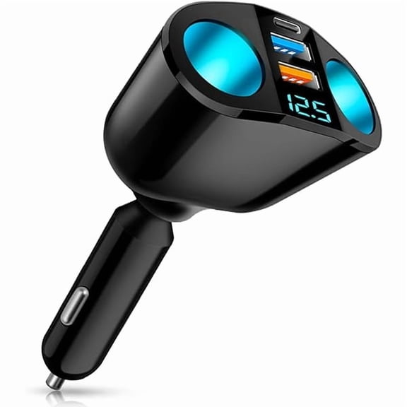 USB C Car Charger Cigarette Lighter Adapter, QC3.0 & PD Cigarette Lighter USB Socket Splitter with LED Voltmeter, 12V/24V Car USB Charger Splitter Fast Charging for Phones GPS Vehicle Devices