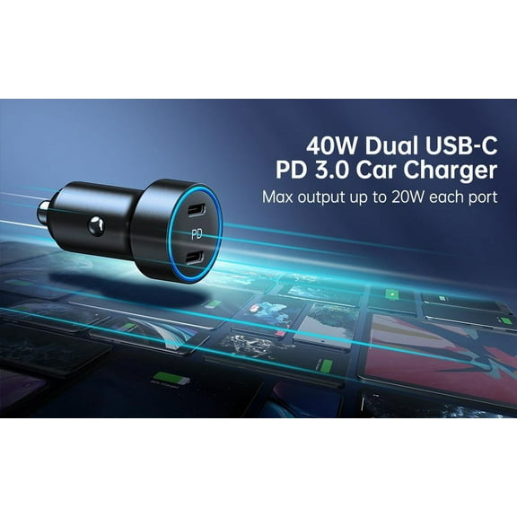 USB-C Car Charger Dual Port 40W PD 3.0 Fast Charging Adapter iPhone PB10