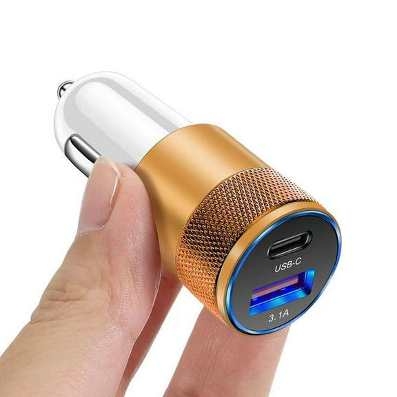 USB C Car Charger, Dual USB-C and USB-A Car Power Adapter PD/QC Fast Charging Cigarette Lighter for iPhone 15/14/13/12/11/Pro Max, iPad, Samsung Galaxy S24/S23/S22/S21, Google Pixel, Android