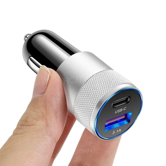 USB C Car Charger, Dual USB-C and USB-A Car Power Adapter PD/QC Fast Charging Cigarette Lighter for iPhone 15/14/13/12/11/Pro Max, iPad, Samsung Galaxy S24/S23/S22/S21, Google Pixel, Android