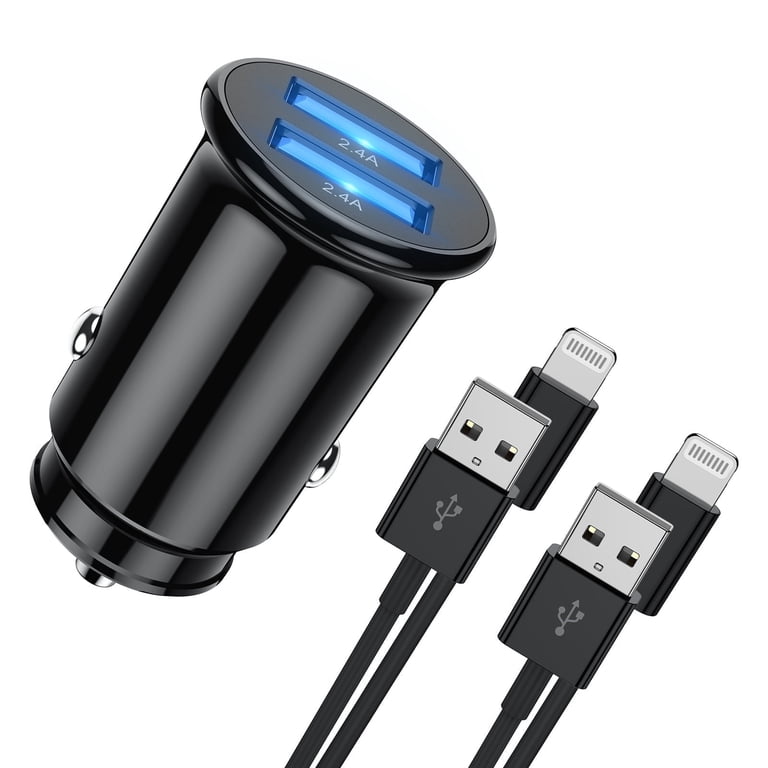 iphone 13 cigarette charger onn 24W Dual USB-A Port Car With 3ft A-Lighting Cable, MFI Certified, Black speed charging station Car Charger [2Pack/3.4a] Fast Charge