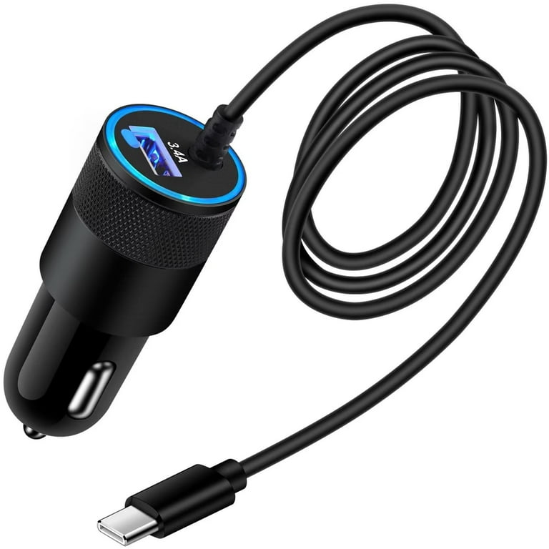 USB C Car Charger,FiveBox 3.4A Fast Charging Car Charger Adapter with 3ft Type C Cable Car Phone Charger USB C Cable Type C Car Charger Cigarette