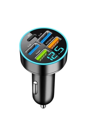 USB C Car Charger PD 30W Fast Charging Adapter with LED Display, QC 3.0 4-Port for iPhone, Samsung, Android, 12V-24V Vehicles