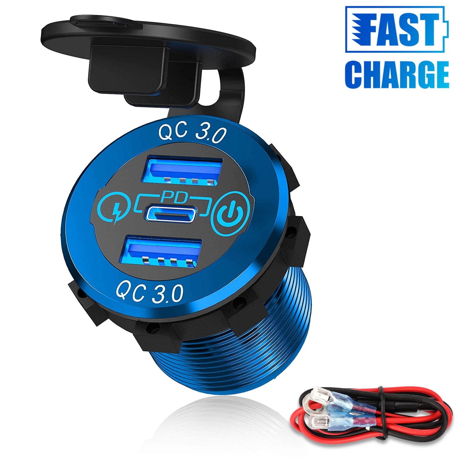 USB C Car Charger Socket, Lingsida Black/Blue 12V24V QC3.0 PD Fast Car