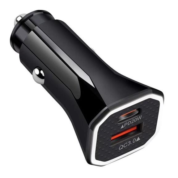 USB C Car Charger, USB Type C Fast Power Charging Block Dual Port USB A & USB C Plug Adapter Compatible with iPhone, iPad, Samsung Galaxy, LG, Google Pixel, Moto, USB-C Port (Black)