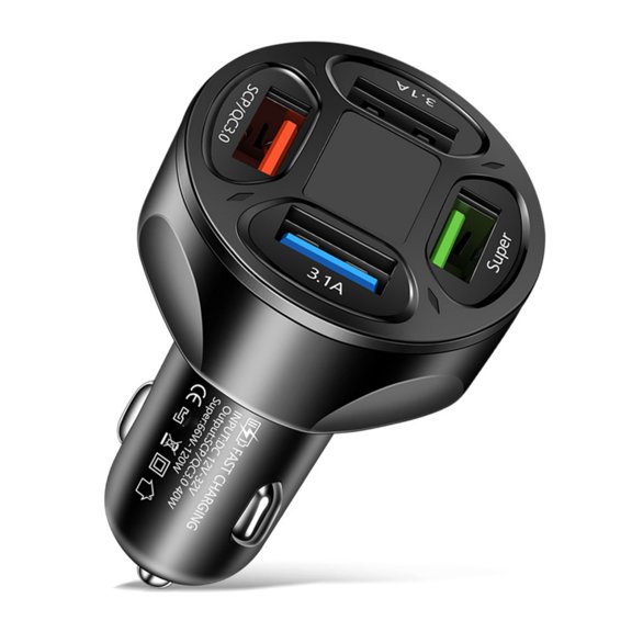 USB C Car Charging Adapter 4 Port USB Socket Powerful 66W Fast Charging for Phone Tablets Devices Power Supply