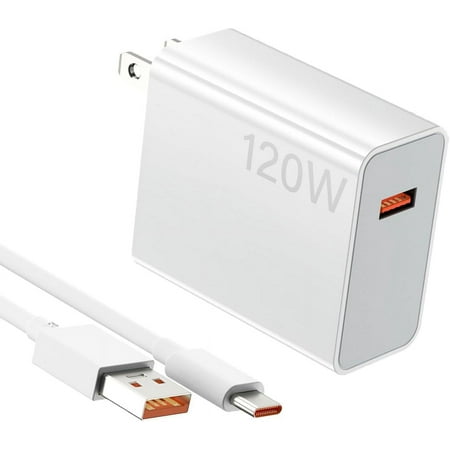 120W Charger USB C Fast Wall Charger with 3.28Ft 6A USB Type C Cable Compatible with smartphones, White