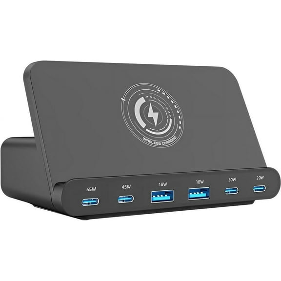 USB C Charger 160W 6 Port Desktop Wireless Charger Stand,Multiport USB C Charging Station with PD QC 3.0 Fast Charging and 15W Wireless Charging for MacBook Laptop iPhone Galaxy