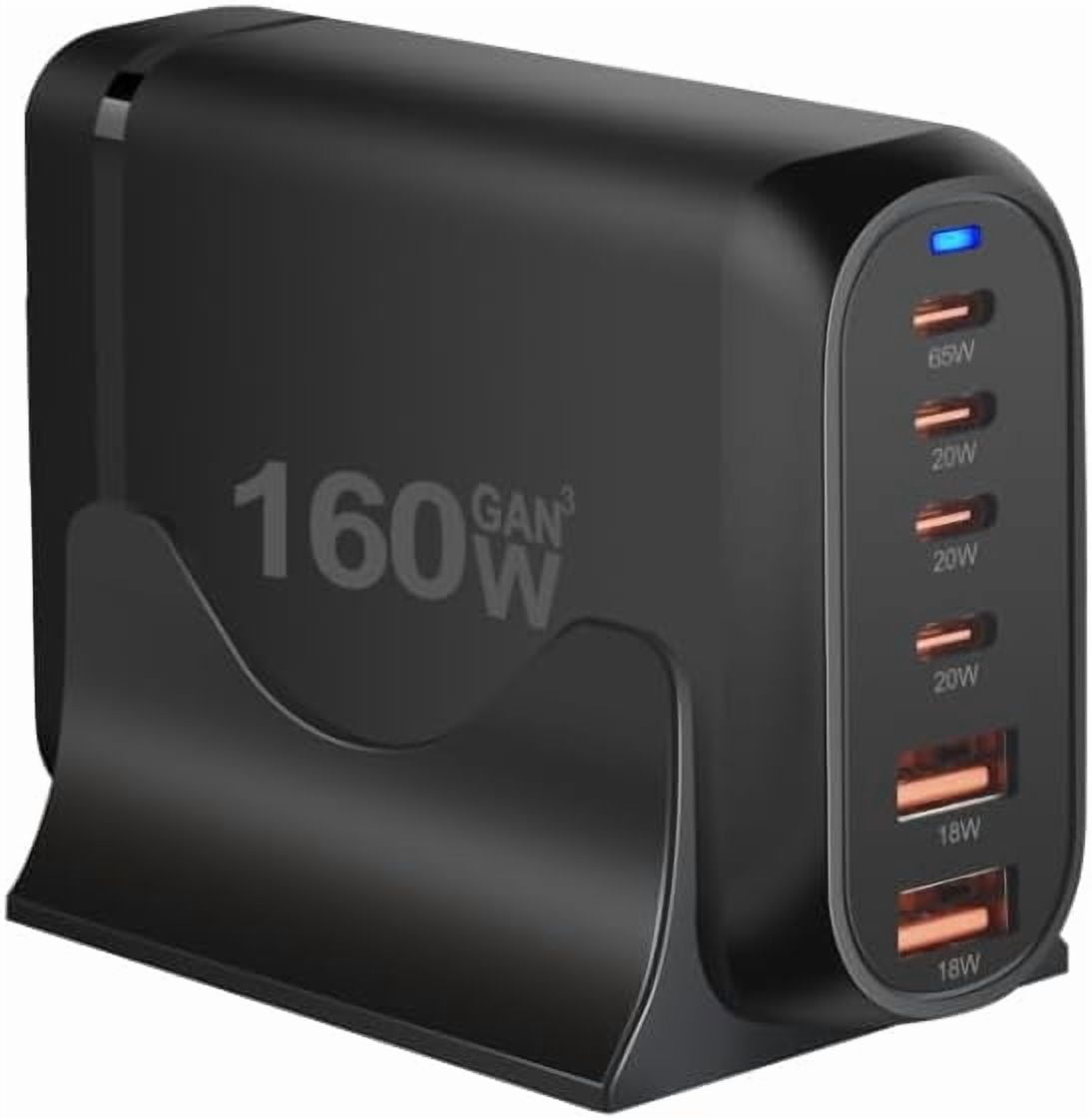 Famous Tech Shop 160W GaN Fast Charging Station, 6-Port PD/PPS Desktop Charger with 4 USB-C & 2 USB-A, Multi-Device Power Hub for Laptops, MacBook, iPhone & Samsung