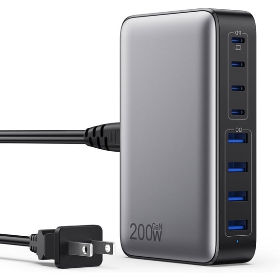 USB C Charger 200W Block,Upgraded GaN III 8-Port Fast Charging Station Hub,PD 65W Laptop Adapter Compatible with MacBook Pro/Air,DELL,Steam Deck,iPhone 16/15/14,Galaxy S23/22
