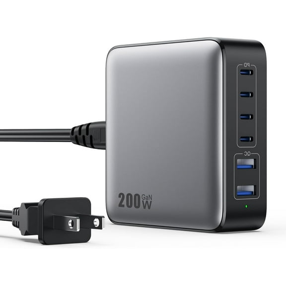 USB C Charger 200W USB C Charger Block,Upgraded -Port Fast Charging Station Hub,PD 65W Laptop Charging Adapter Compatible with MacBook Pro/Air,DELL,Steam Deck,iPhone 16/15/14,Galaxy S23/22
