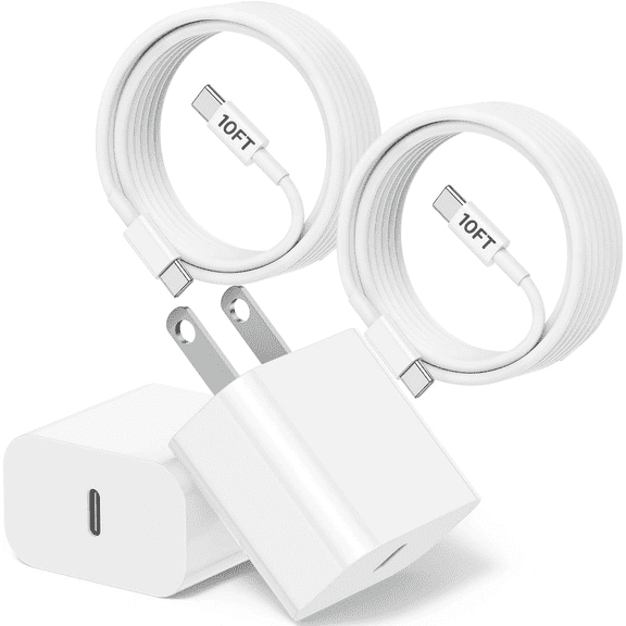 USB C Charger,20W Fast Charging Block and 10FT Type C to C Cable Cord Long Compatible with iPhone 15 Plus/15 Pro Max,Wall Plug Power Adapter Cube Brick Case