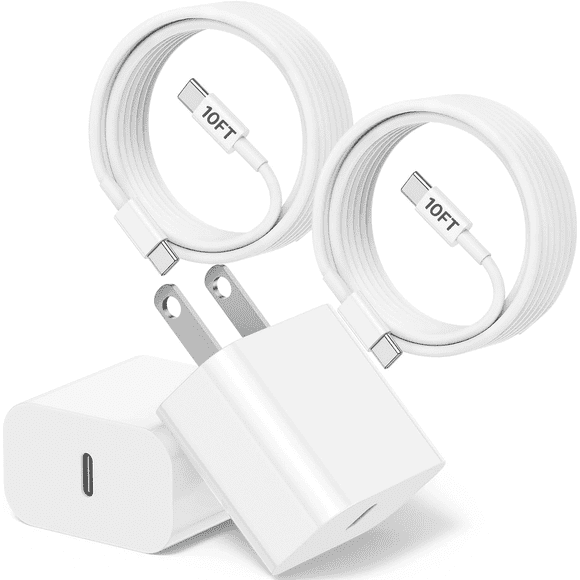 USB C Charger,20W Fast Charging Block and 10FT Type C to C Cable Cord Long Compatible with iPhone 15 Plus/15 Pro Max,Wall Plug Power Adapter Cube Brick Case