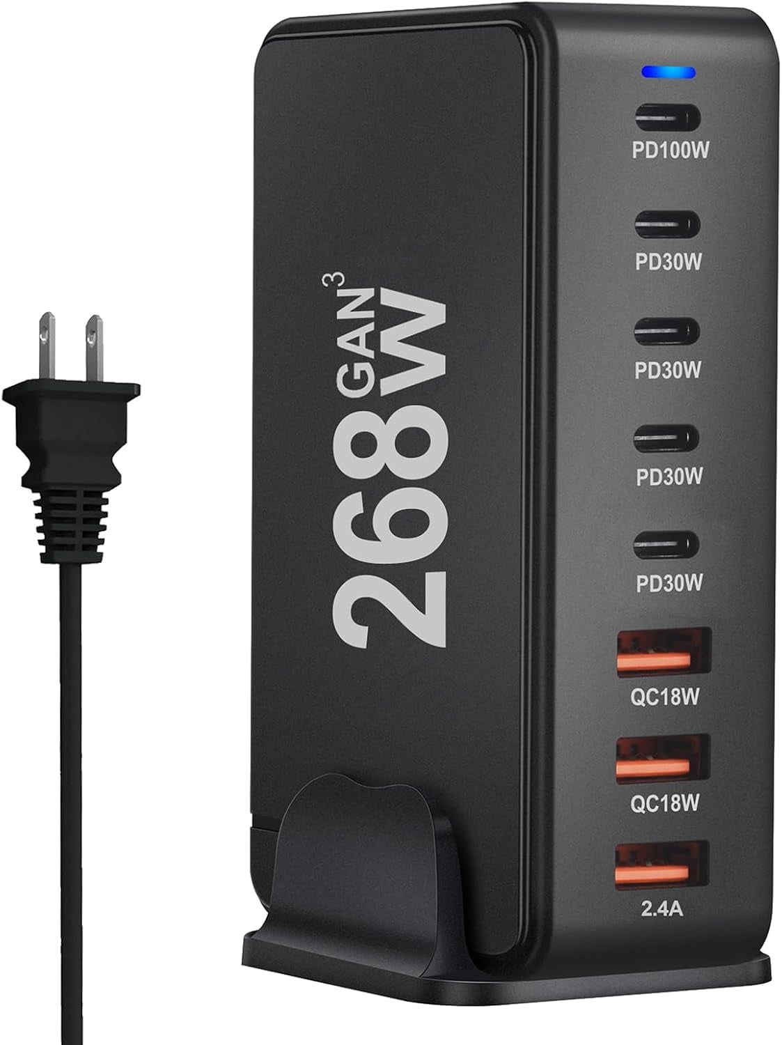 USB C Charger, 268W 8-Port Fast USB C Charging Station with 5 USB-C + 3 USB-A, Portable Multiport USB Charging Block Wall Hub for iPhone 15 14 13 12 iPad Pro MacBook Galaxy Pixel Switch