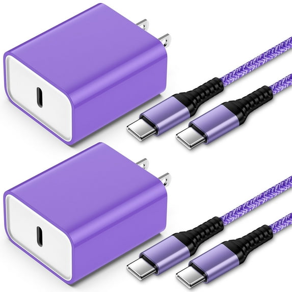 USB C Charger, 2PACK Charging Block Type C with 2PACK Type C Cables 6FT3FT Hootek USB C Brick 20W PD Type C Charger 3ft6ft USB C Block Plug Fast Phone Charger Block with USB C Charging Cable, Purple
