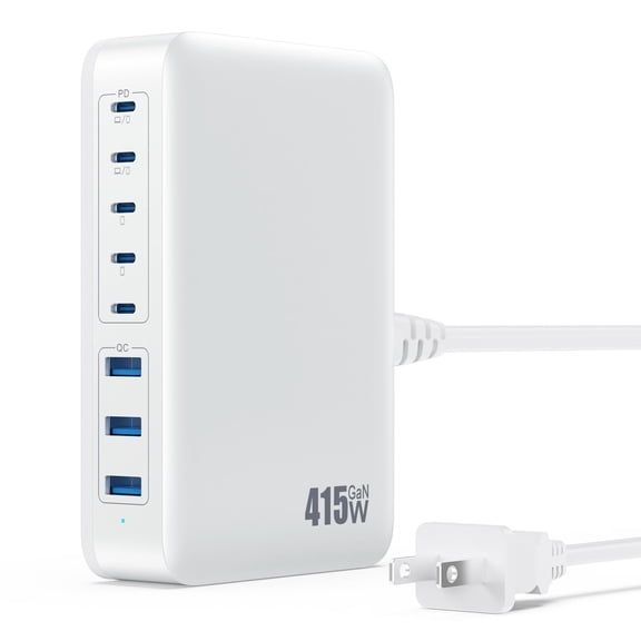 USB C Charger 415W USB C Charger Block, 8-Ports GaN IV Fast Charging Station Hub, Dual PD 100W Laptop Charger Adapter,for MacBook Pro/Air/iPad/iPhone16/15/14/Apple Watch/DELL/Samsung for Home Office