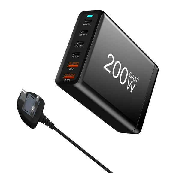 USB C Charger, 6 Ports Desktop Fast Charging Station 200W, Super Fast Multi funcational Charging Station Hub for Smart Phone 14 13 12 Pro Max