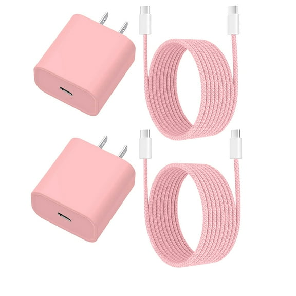 USB C Charger, 60W USB C to USB C Cable with Type C Charger Fast Charging Block, USB C Cable 6ft Compatible with iPhone 15 Pro Max/Plus/Pad Pro/YJJSKEJI S23/Android Charger, 2Pack Pink