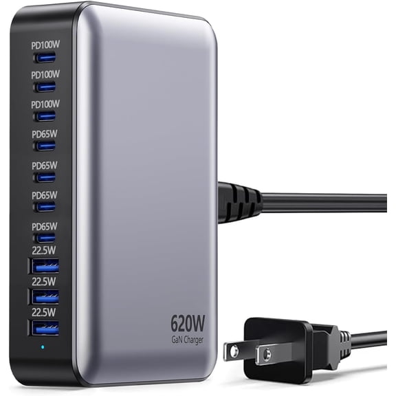 USB C Charger, 620W GaN Station Hub Brick, 10 Port Charger Block, USB C Power Adapter Plug for //, PD100W+65W Laptop Charger for MacBook Pro/Air
