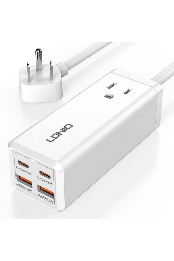 USB C Charger 65W GaN Charger 5-in-1 USB C Charging Station with AC Outlet Extender, 2USB-C, 2USB, Fast Charger USB C Power Strip for MacBook, Laptops, iPad, iPhone, Galaxy, Steam Deck and More