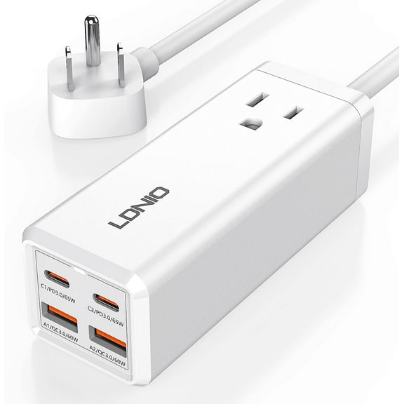 USB C Charger 65W GaN Charger 5-in-1 USB C Charging Station with AC Outlet Extender, 2USB-C, 2USB, Fast Charger USB C Power Strip for MacBook, Laptops, iPad, iPhone, Galaxy, Steam Deck and More