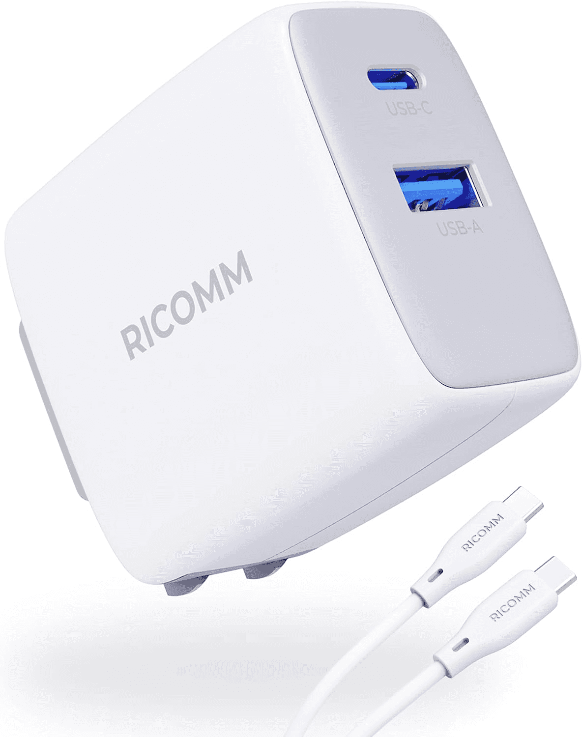 USB C Charger 65W, RICOMM GaN PPS Fast Charger Adapter Kit (Soft Silicone Cable Included) Travel Wall Charger Foldable Plug for MacBook, iPhone Pro Max, iPad, AirPods, Samsung Galaxy S22/S20/S10