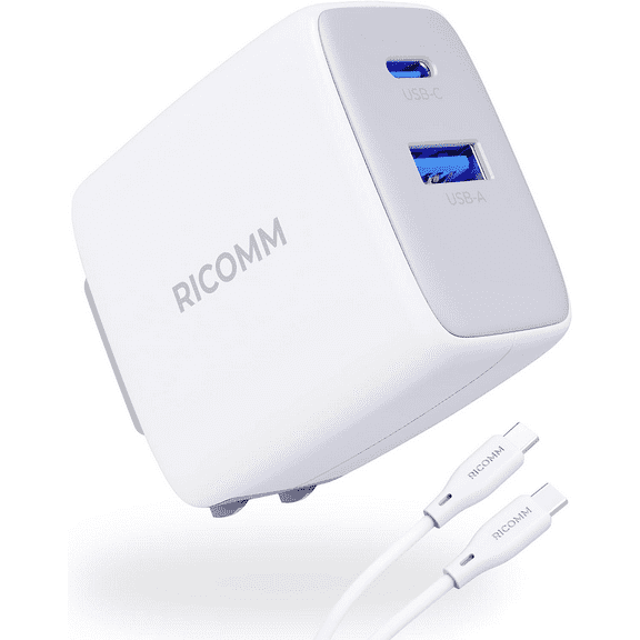USB C Charger 65W, RICOMM GaN PPS Fast Charger Adapter Kit (Soft Silicone Cable Included) Travel Wall Charger Foldable Plug for MacBook, iPhone Pro Max, iPad, AirPods, Samsung Galaxy S22/S20/S10