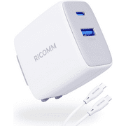USB C Charger 65W, RICOMM GaN PPS Fast Charger Adapter Kit Soft Silicone Cable Included Travel Wall Charger Foldable Plug for MacBook, iPhone Pro Max, iPad, AirPods, Samsung Galaxy S22/S20/S10