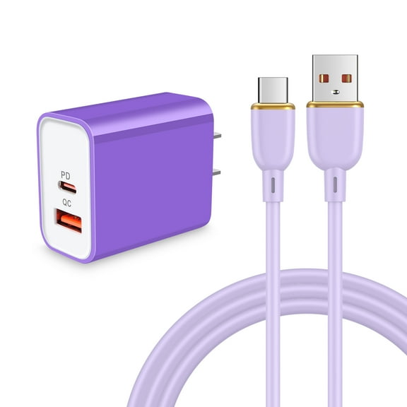 USB C Charger,ABCPOW 1PACK 20W PD&QC Fast Charging Block Type C w/ 1PC USB Type C Cables 6ft Charger Cord Type C Charger Block Plug Adapter Android Phone Charger Block USB C Charging Cable 6ft,Purple