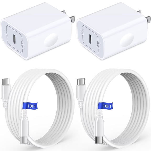 USB C Charger,AILKIN 20W PD 2PACK USB C Charger Block with 2PACK USB C Cables 10ft Type C Charger Fast Charging USB C Block Plug for Phone 15 Charger