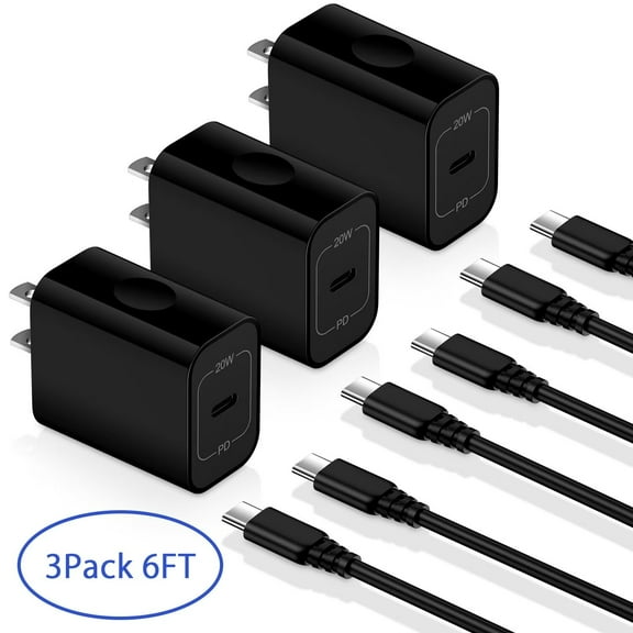 USB C Charger,AILKIN 20W PD 3PACK USB C Charger Block with 3PACK USB C Cables 6ft Type C Charger Fast Charging USB C Block Plug for Phone 15 Charger