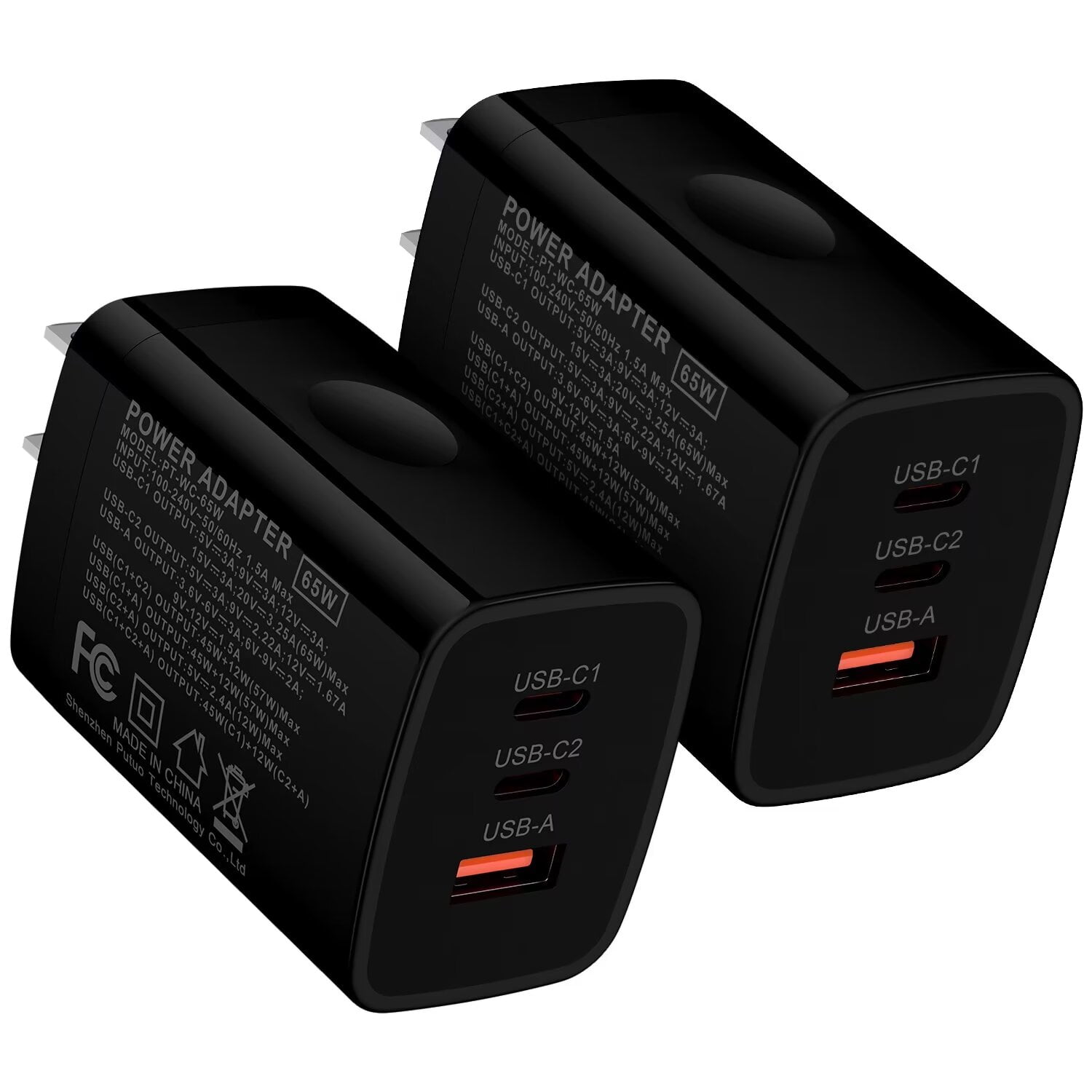 USB C Charger,AILKIN 2PACK 65W PD USB C Charger Block Power Adapter Type C Charger USB C Block Plug for Phone 15 Charger Block Usb C,Black