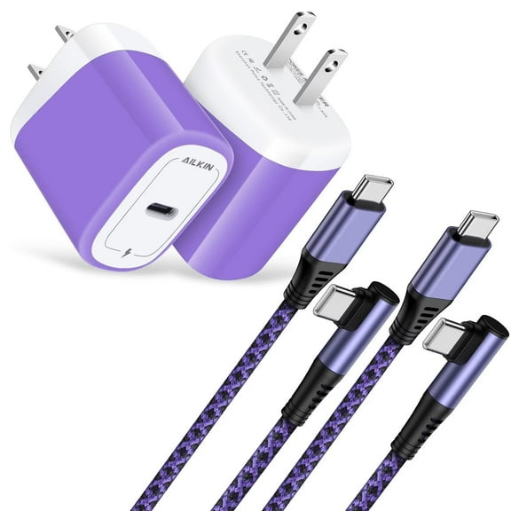 USB C Charger,AILKIN 2PACK Charging Block Type C with 2PACK Type C Cables 6ft 20W PD Type C Charger 6ft USB C Block Plug Fast Android Phone Charger Block with Usb C Charging Cable 6ft,Purple